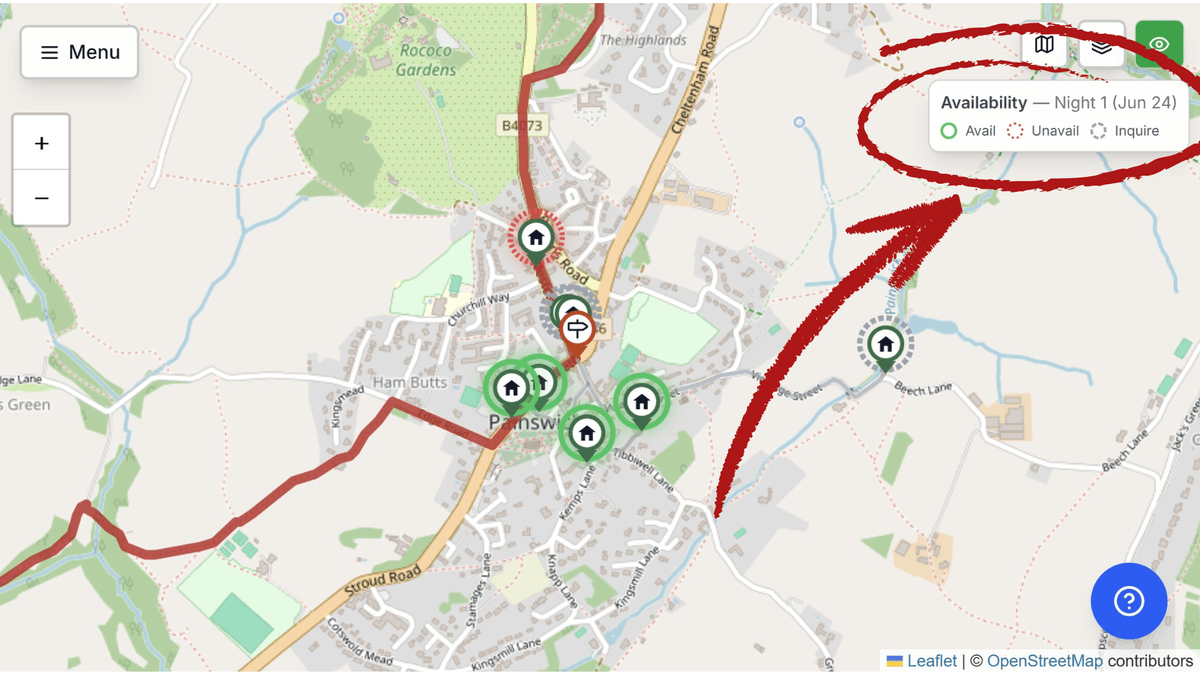 Live accommodation availability on map
